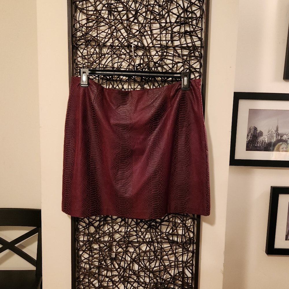Vegan Leather Snakeskin Mini Skirt (Size 14)